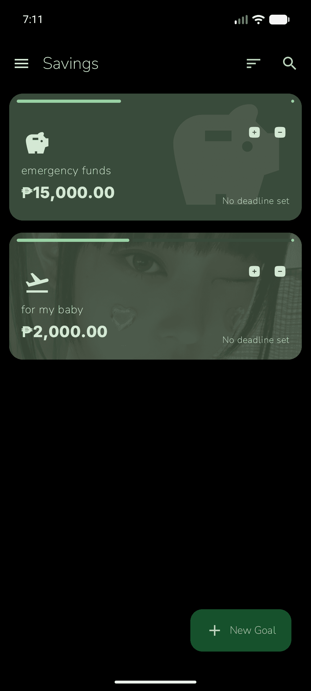 Piggo savings screen